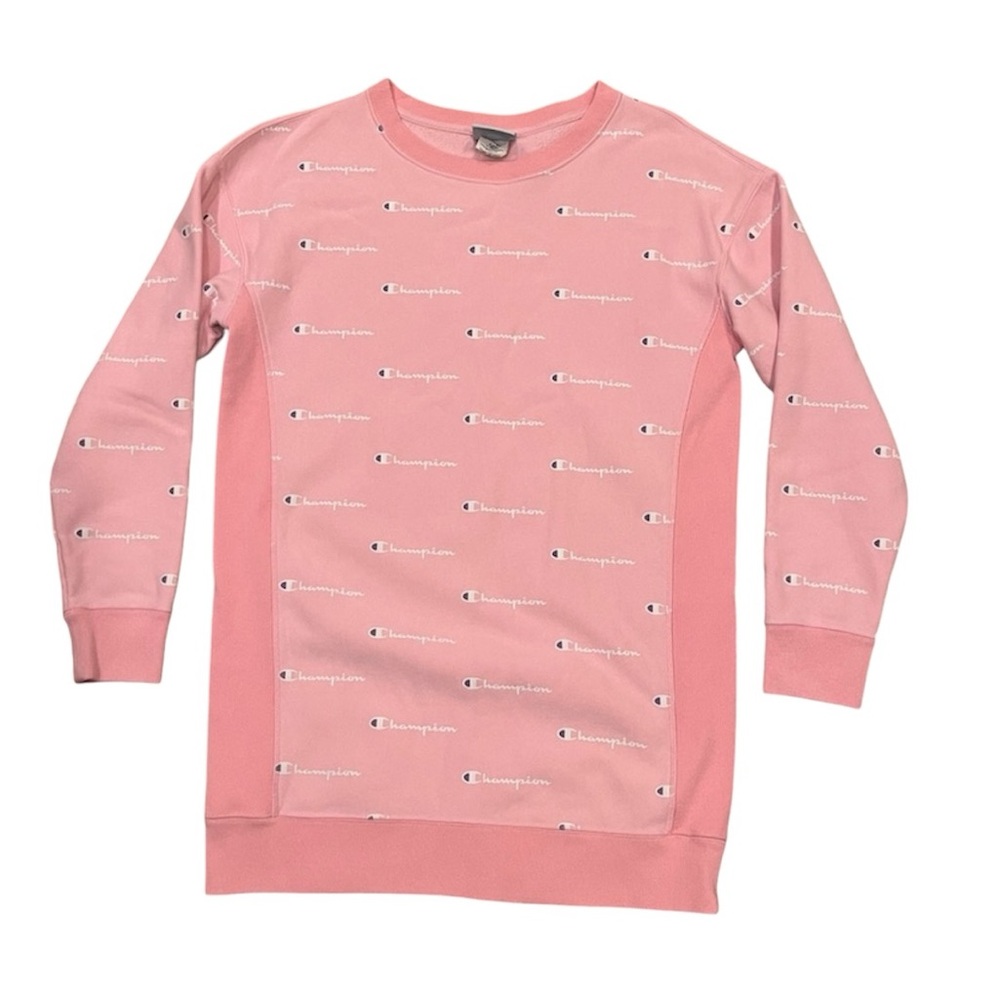 Champion Pink Logo All-Over Print Crewneck Sweatshirt